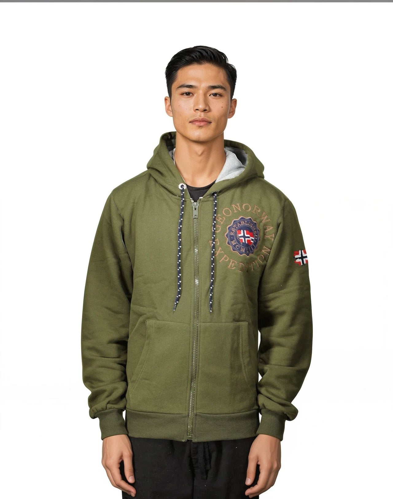 Geographical Norway GEGANTO Men - Hooded sweatshirt with prints and flag - Geographical Norway GEGANTO_MEN_GRIS_CLAIR_S_SDB-GEGANTO_MEN_BLANC_S_SDB-GEGANTO_MEN_GRIS_CLAIR_MDB-GEGANTO_MEN_BLANC_M_SDB-GEGANTO_MEN_GRIS_CLAIR_L_SDB-GEGANTO_MEN_BLANC_L_SDB-GEGANTO_MEN_GRIS_CLAIR_XL_SDB-GEGANTO_MEN_BLANC_XL_SDB-GEGANTO_MEN_GRIS_CLAIR_XXL_SDB-GEGANTO_MEN_BLANC_XXL_SDB