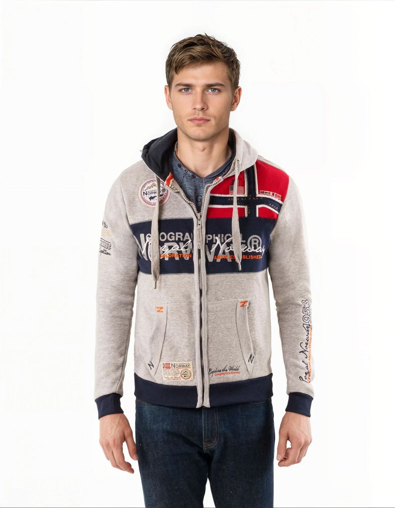 Geographical Norway Flyer Homme - Sweatshirt mit Reißverschluss - Geographical Norway FLYER_MEN_MEN_GRIS_CLAIR_S_SDB-FLYER_MEN_BLANC_MSDB-FLYER_MEN_GRIS_CLAIR_M_SDB-FLYER_MEN_BLANC_L_SDB-.FLYER_MEN_HELLGRAU_L_SDB-FLYER_MEN_WEISS_XL_SDB-FLYER_MEN_HELLGRAU_XL_SDB-FLYER_MEN_WEISS_XXL_SDB-FLYER_MEN_WEISS_3XL_SDB-FLYER_MEN_HELLGRAU_XXL_SDB