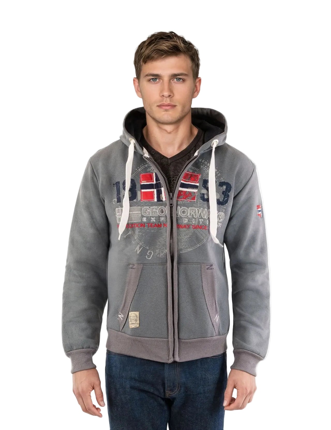 Geographical Norway Gapigal Homme - Sweatshirt mit Reißverschluss und Kapuze - Geographical Norway GAPIGAL_MEN_BEIGE_M_EO_SDB-GAPIGAL_MEN_BEIGE_L_EO_SDB-GAPIGAL_MEN_BEIGE_XL_EO_SDB-.GAPIGAL_MEN_BLEU_S_EO_SDB-GAPIGAL_MEN_BLEU_M_EO_SDB-GAPIGAL_MEN_BLEU_L_EO_SDB-GAPIGAL_MEN_BLEU_XL_EO_SDB-GAPIGAL_MEN_BLEU_XXL_EO_SDB-GAPIGAL_MEN_CORAIL_M_EO_SDB-GAPIGAL_MEN_CORAIL_L_EO_SDB