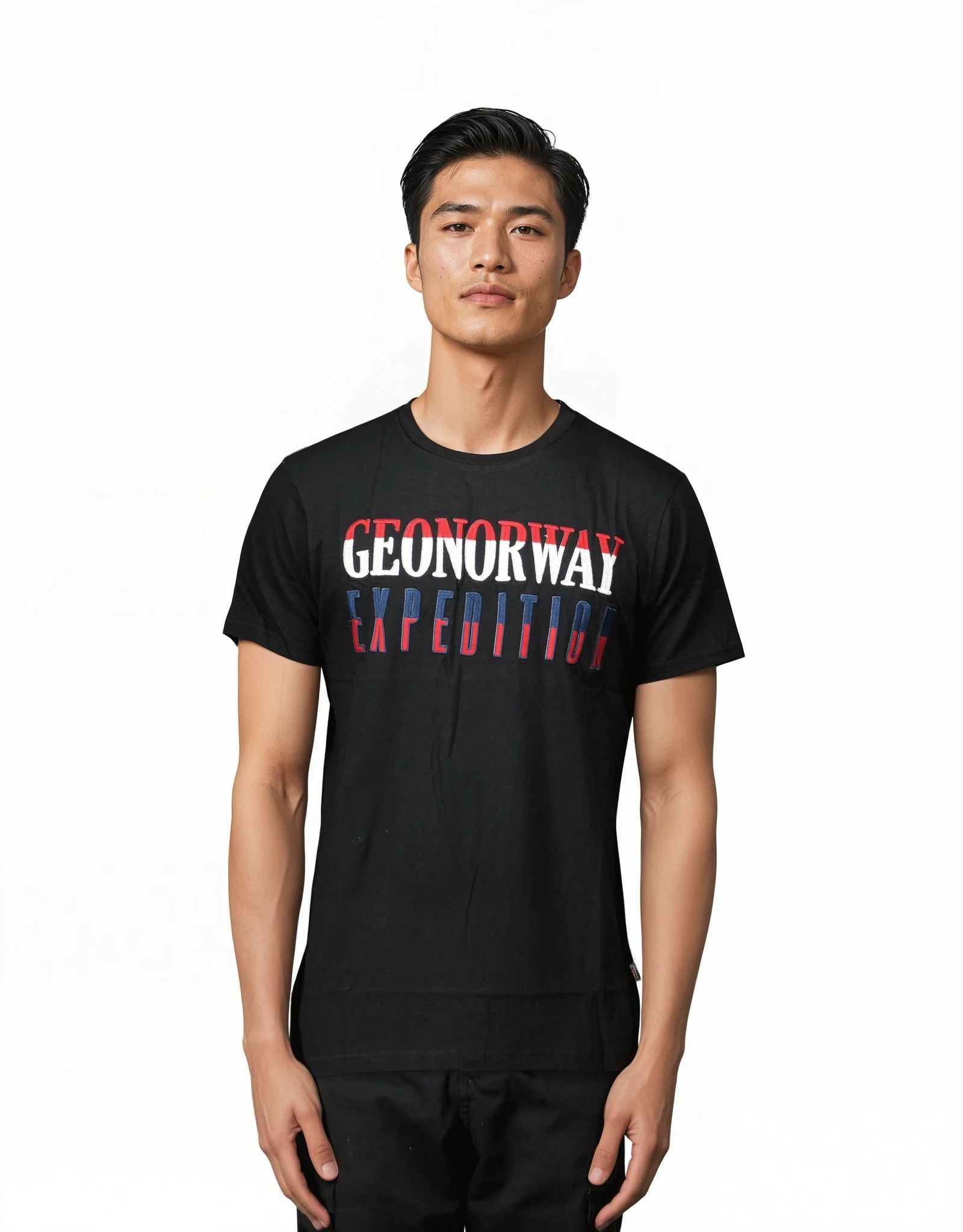 Geographical Norway Jhazen Men - T-Shirt Cotone Uomo - Classica T-Shirt Estiva Logo - Camicia A Maniche Corta - Scollo V Regolare - Abito Ideale Primavera (Nero S
