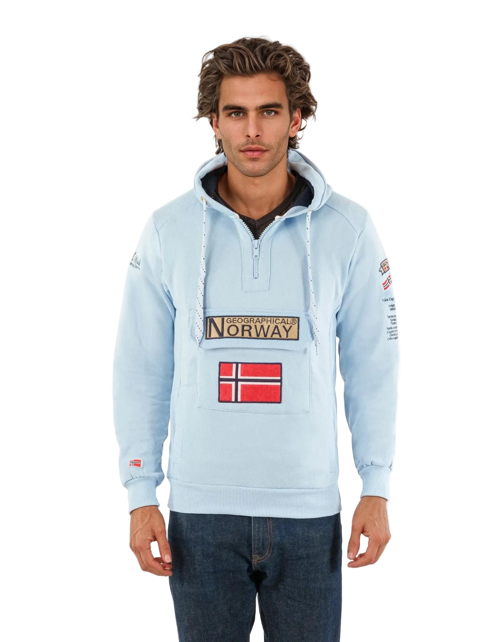 Norway Geographical Hooded Half Zippered Outdoor Polar Sweat Men's - View #2