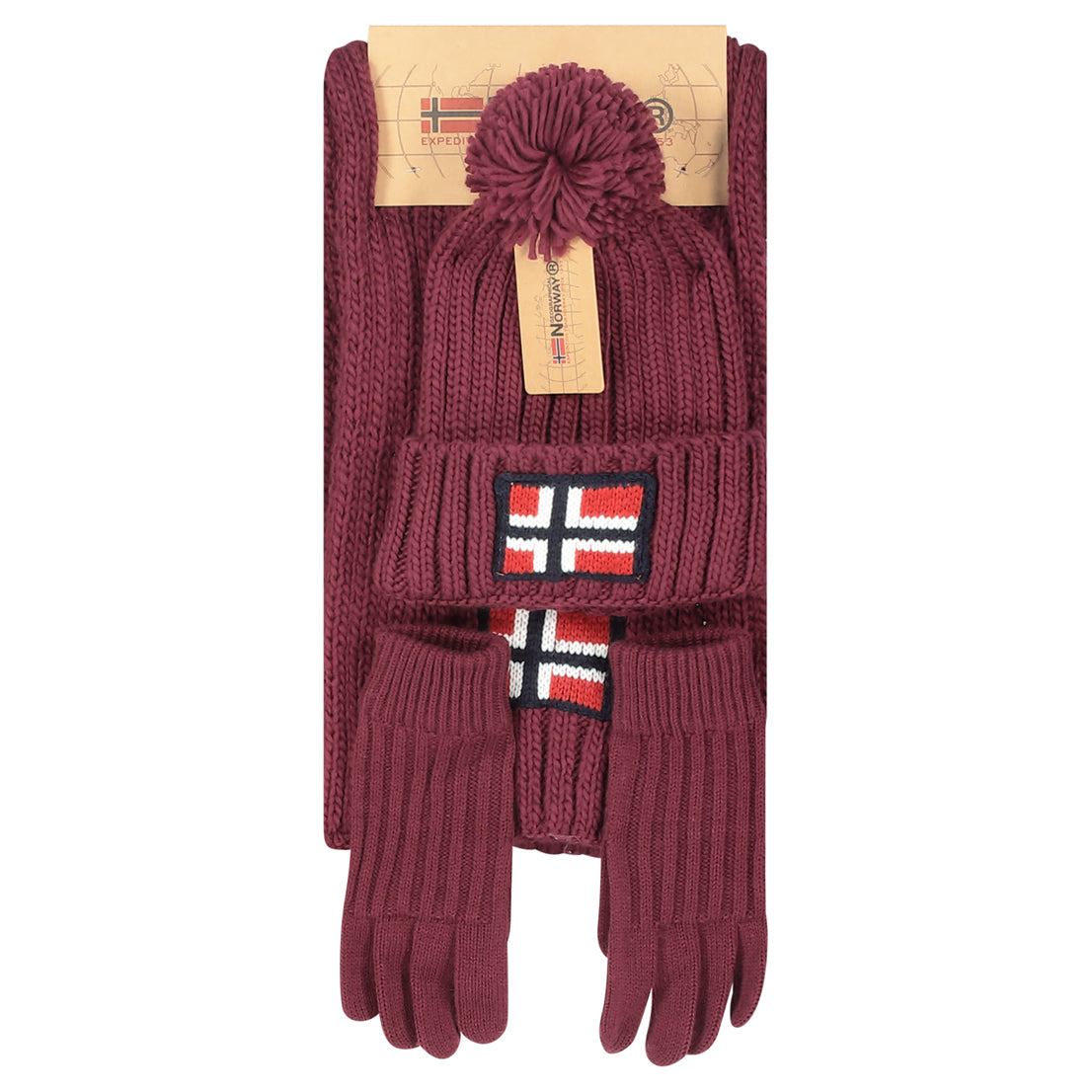 Geographical Norway SET WAMILLA XAMILLA ZAMILLA - Set Berretto Guanti Sciarpa Bordeaux