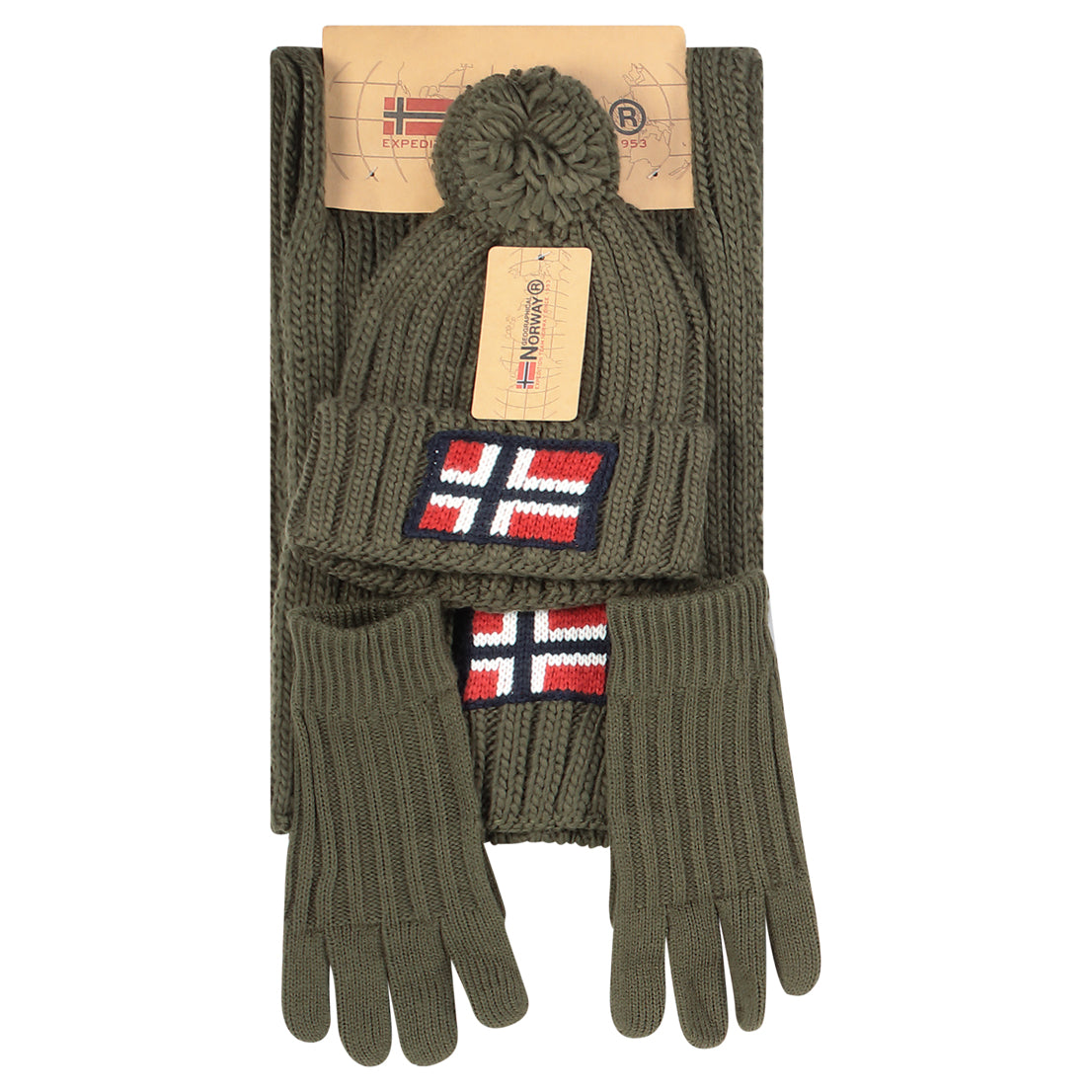 Geographical Norway SET WAMILLA XAMILLA ZAMILLA - Set Gorro Guantes Bufanda Almendra Verde