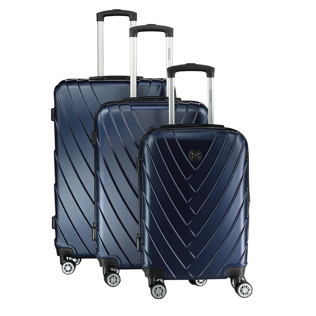Geographical Norway SALAMANQUE - Set of 3 Hard Suitcases with Metal Badge and Adjustable Handle - Geographical Norway - set of 3 (20/24/28 inches) - Geographical Norway SALAMANQUE_VAL_MARINE_SDB-SALAMANQUE_VAL_GRIS FONCE_SDB-SALAMANQUE_VAL_KAKI_SDB