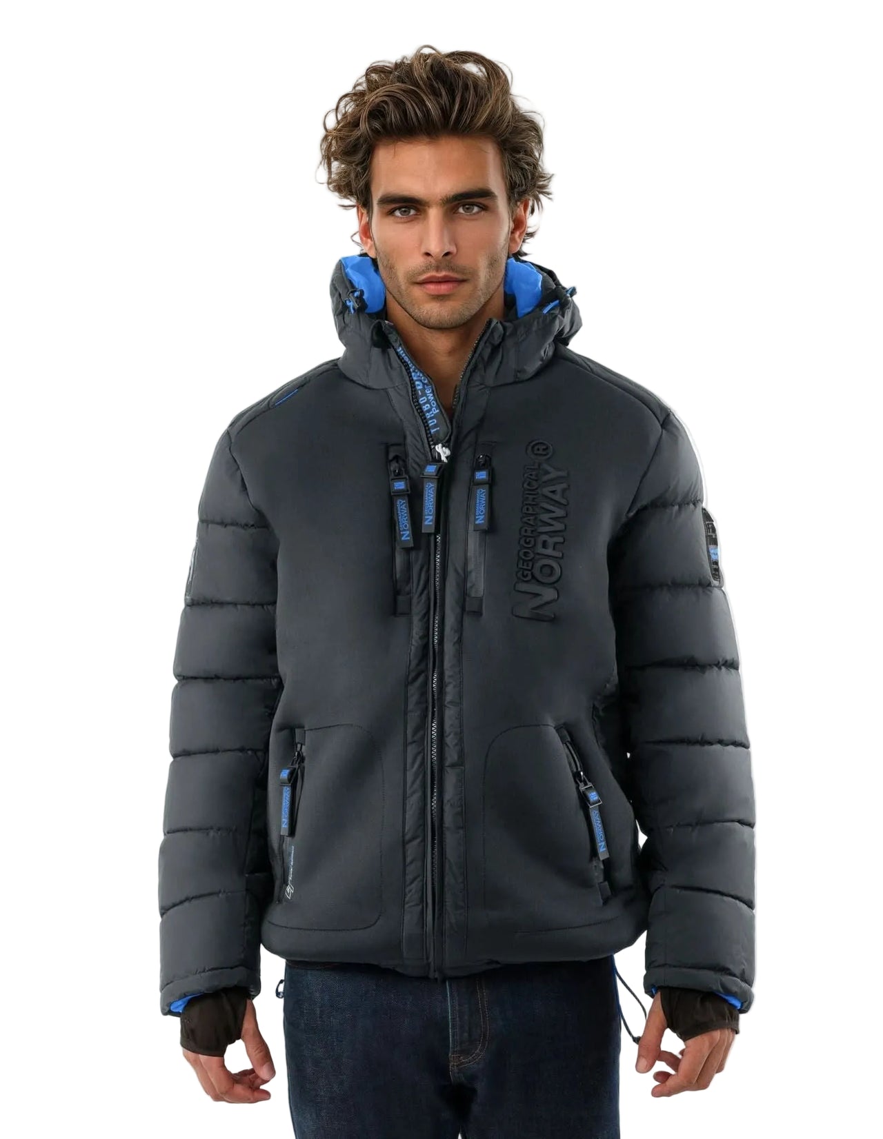 Geographical Norway Beachwood Homme - Dark Grey Blue quilted and contrasting bimaterial Puffer jacket - Geographical Norway - S Dark Grey Blue
