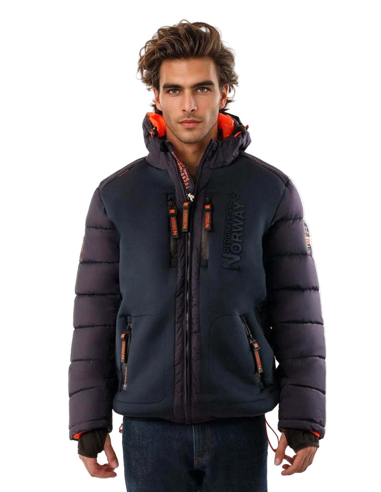 Geographical Norway Beachwood Homme - Puffer jacket bimatière contrastée et matelassée Marine Orange - Geographical Norway - S Marine Orange