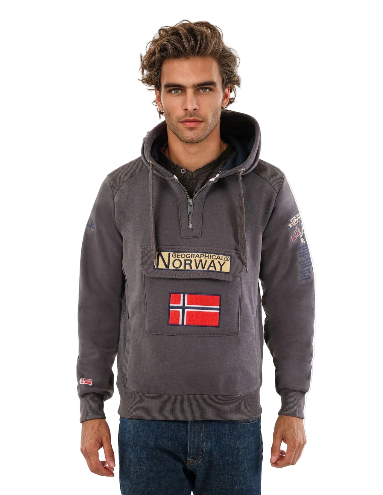 Geographical Norway Gymclass Uomo - Felpa con cappuccio - Geographical Norway - XXL Gris Fonce
