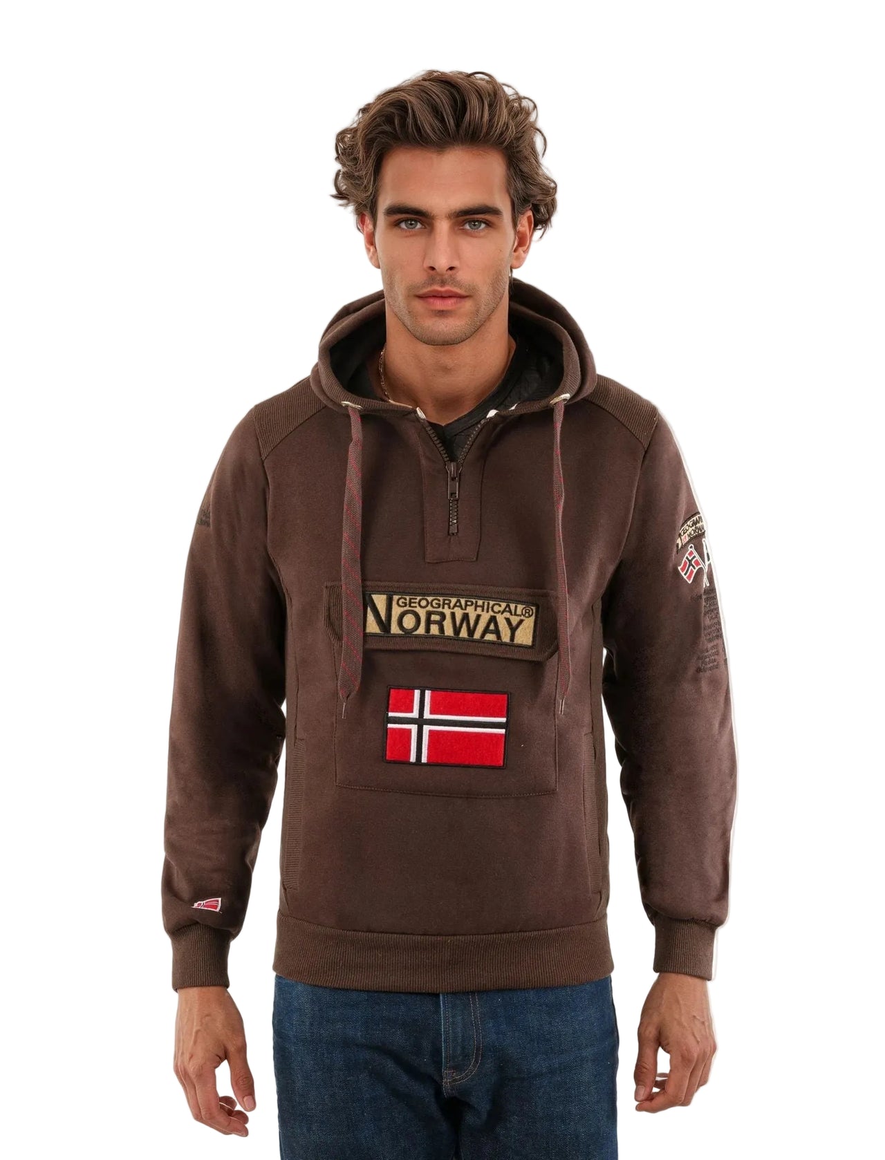 Geographical Norway Gymclass Uomo - Felpa con cappuccio - Geographical Norway - 3XL Marrone