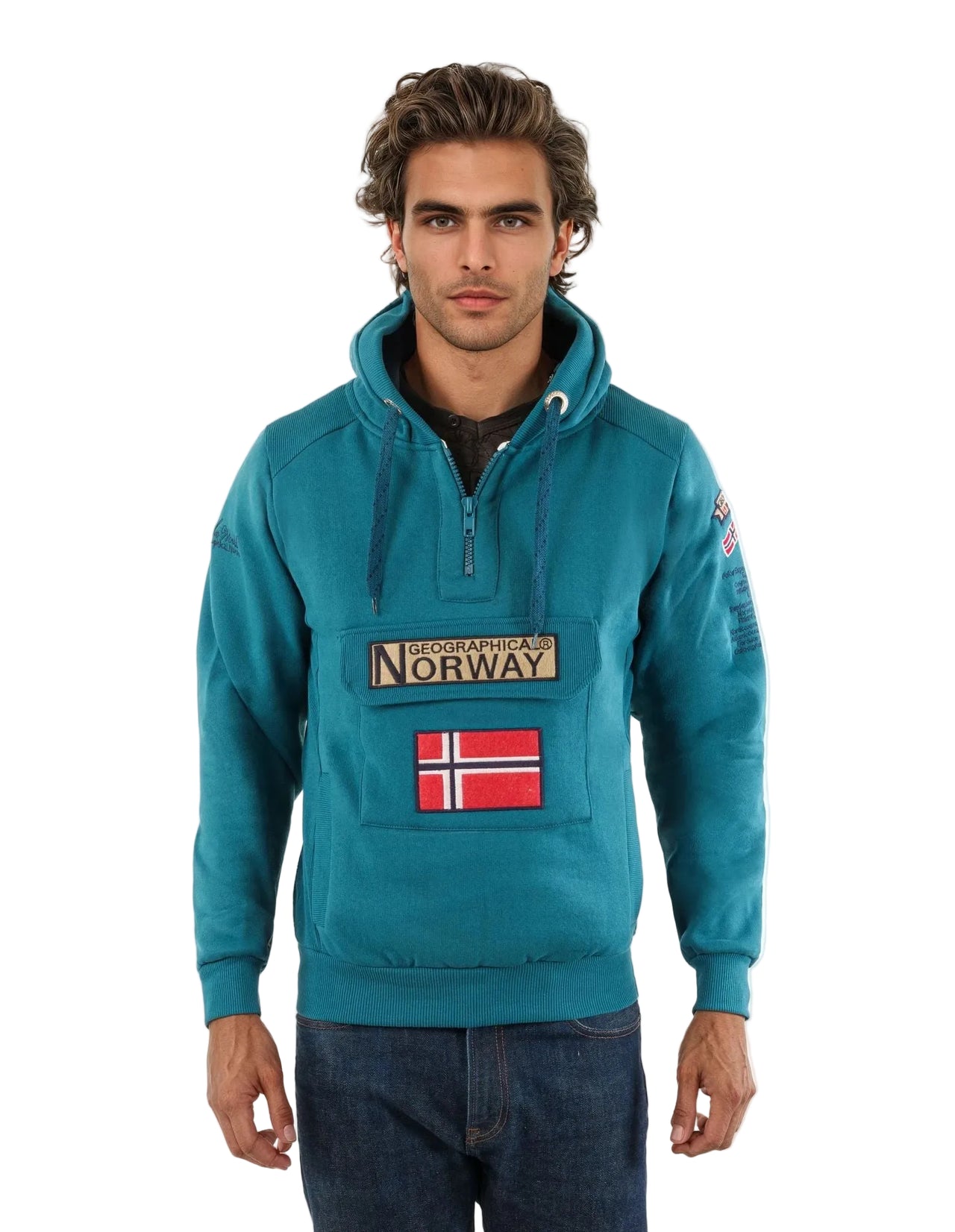 Geographical Norway Gymclass Homme - Sweat à Capuche - Geographical Norway - S Bleu Petrole