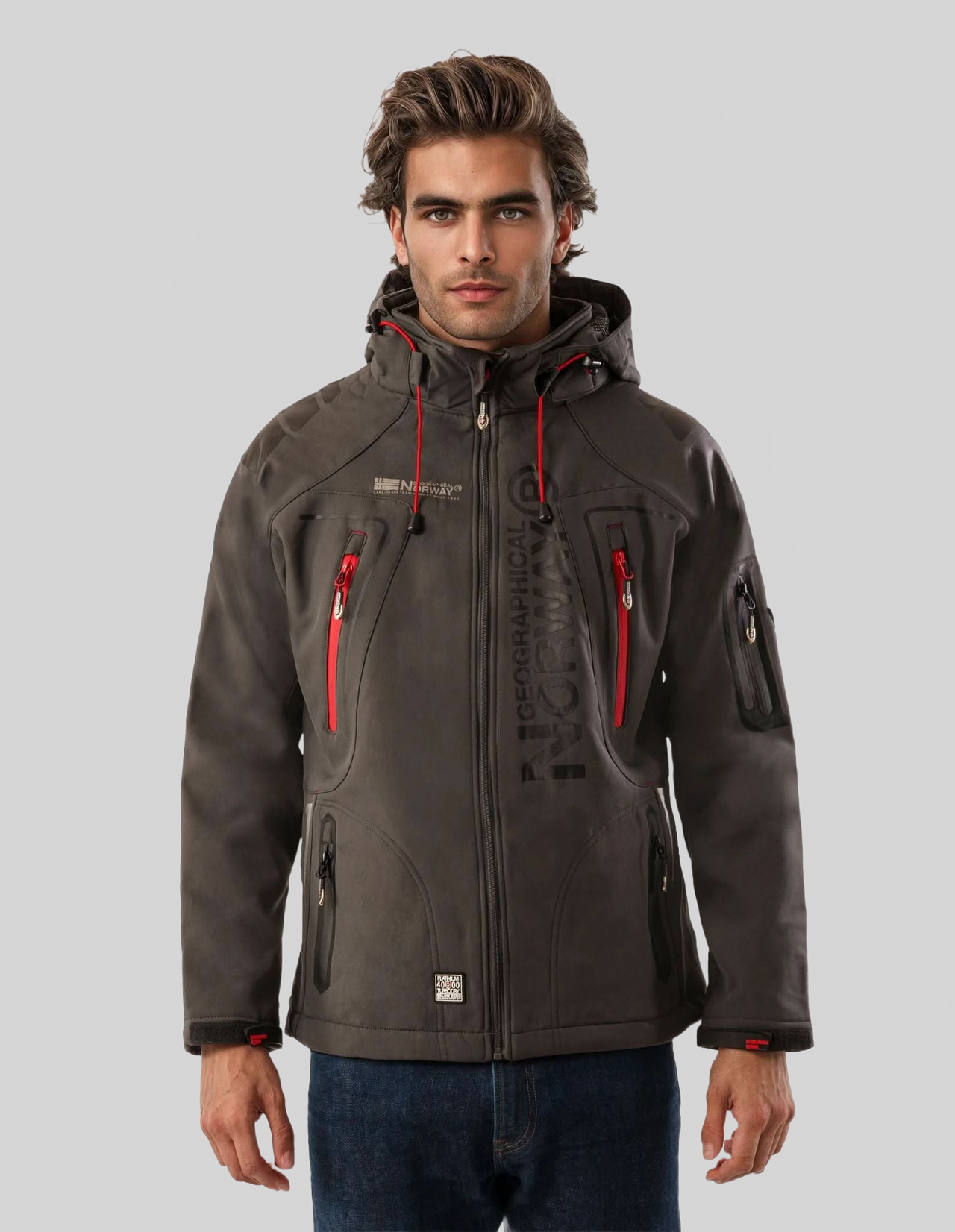 Geographical Norway Techno Homme - Blouson Softshell Gris Foncé Rouge - Geographical Norway - S Gris Foncé Rouge