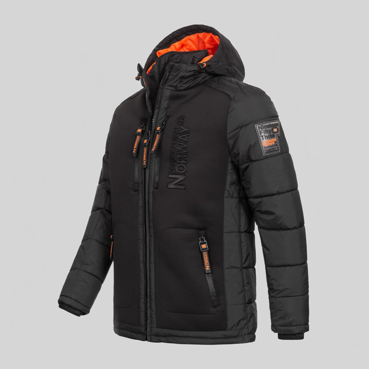 Geographical Norway Beachwood Homme - Two-tone contrasting quilted Puffer jacket Black Orange - Geographical Norway - S Black Orange