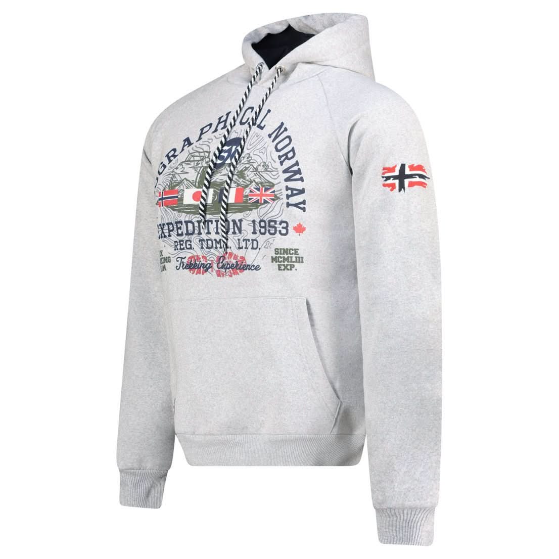 Geographical Norway Gexpe - Herren Kapuzenpullover mit Badge und Aufdrucken - Geographical Norway GEXPE_MEN_GRIS_CLAIR_S_SDB-GEXPE_MEN_GRIS_CLAIR_M_SDB-GEXPE_MEN_GRIS_CLAIR_L_SDB-.GEXPE_MEN_HELLGRAU_XL_SDB-GEXPE_MEN_HELLGRAU_XXL_SDB-GEXPE_MEN_HELLGRAU_3XL_SDB-GEXPE_MEN_MARINE_S_SDB-GEXPE_MEN_MARINE_M_SDB-GEXPE_MEN_MARINE_L_SDB-GEXPE_MEN_MARINE_XL_SDB