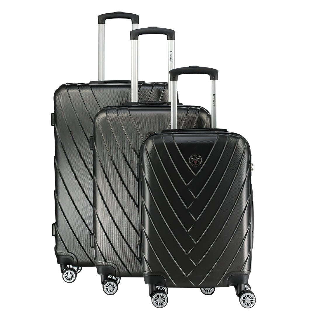 Geographical Norway SALAMANQUE - Set of 3 Hard Suitcases with Metal Badge and Adjustable Handle - Geographical Norway - set of 3 (20/24/28 inches) - Geographical Norway SALAMANQUE_VAL_MARINE_SDB-SALAMANQUE_VAL_GRIS FONCE_SDB-SALAMANQUE_VAL_KAKI_SDB