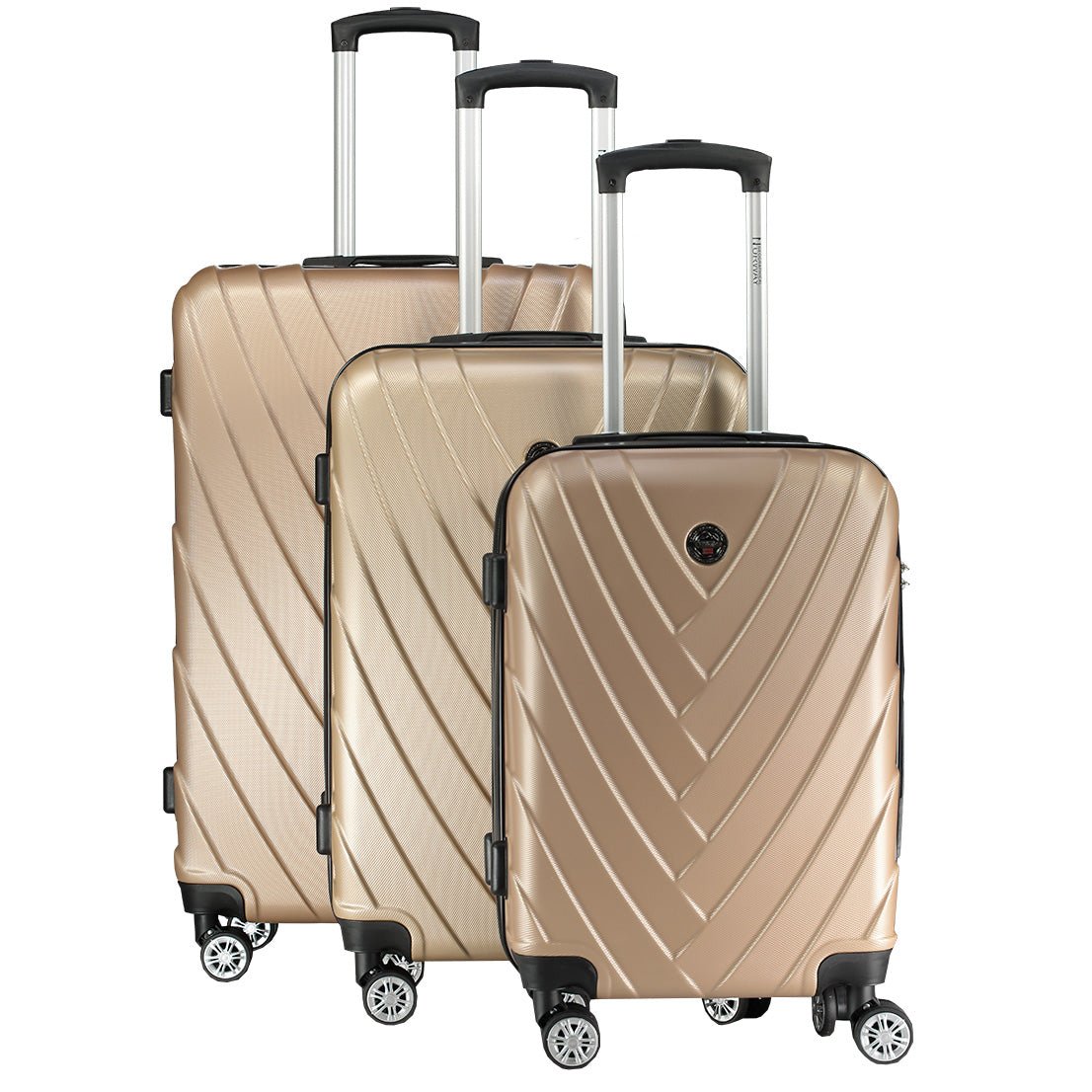 Geographical Norway SALAMANQUE - Set of 3 Hard Suitcases with Metal Badge and Adjustable Handle - Geographical Norway - set of 3 (20/24/28 inches) - Geographical Norway SALAMANQUE_VAL_MARINE_SDB-SALAMANQUE_VAL_GRIS FONCE_SDB-SALAMANQUE_VAL_KAKI_SDB