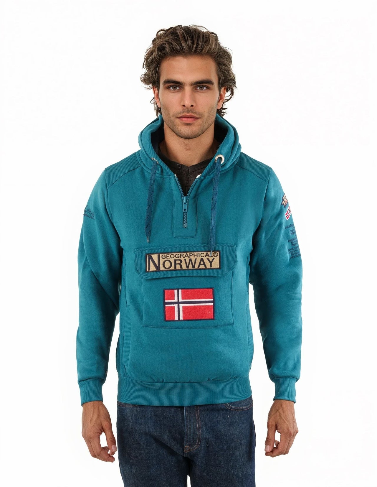 Geographical Norway Gymclass Men - Hooded Sweatshirt - Geographical Norway - S Bleu Petrole