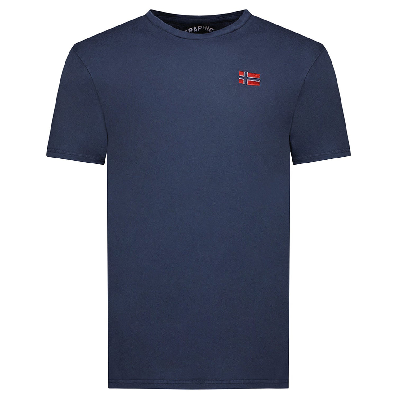 Geographical Norway Jactus - T-Shirt Men Short Sleeve with Flag - Geographical Norway - S Navy