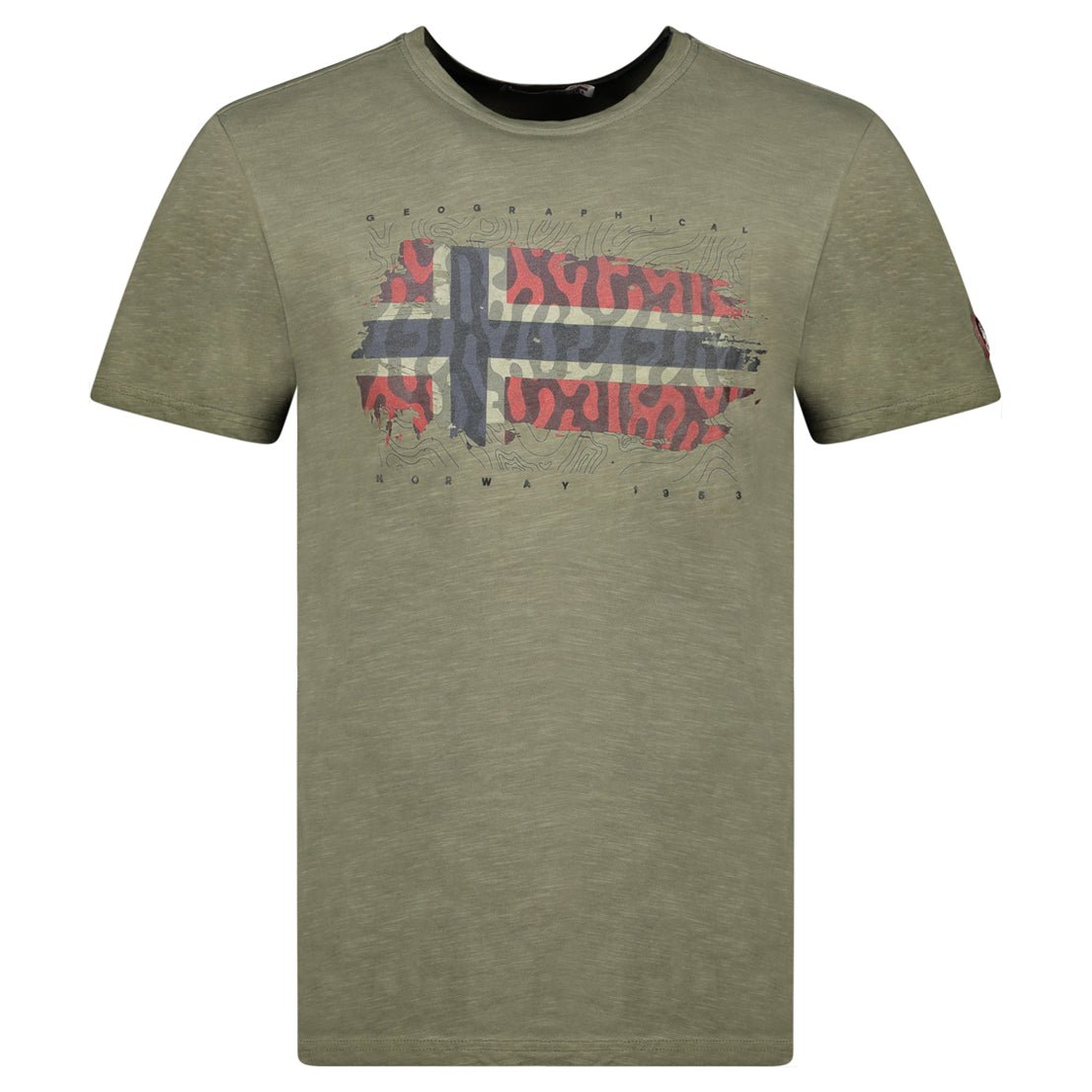 Geographical Norway JOPOGRAPHE - T-Shirt Men Short Sleeve with Flag - Geographical Norway - S Olive