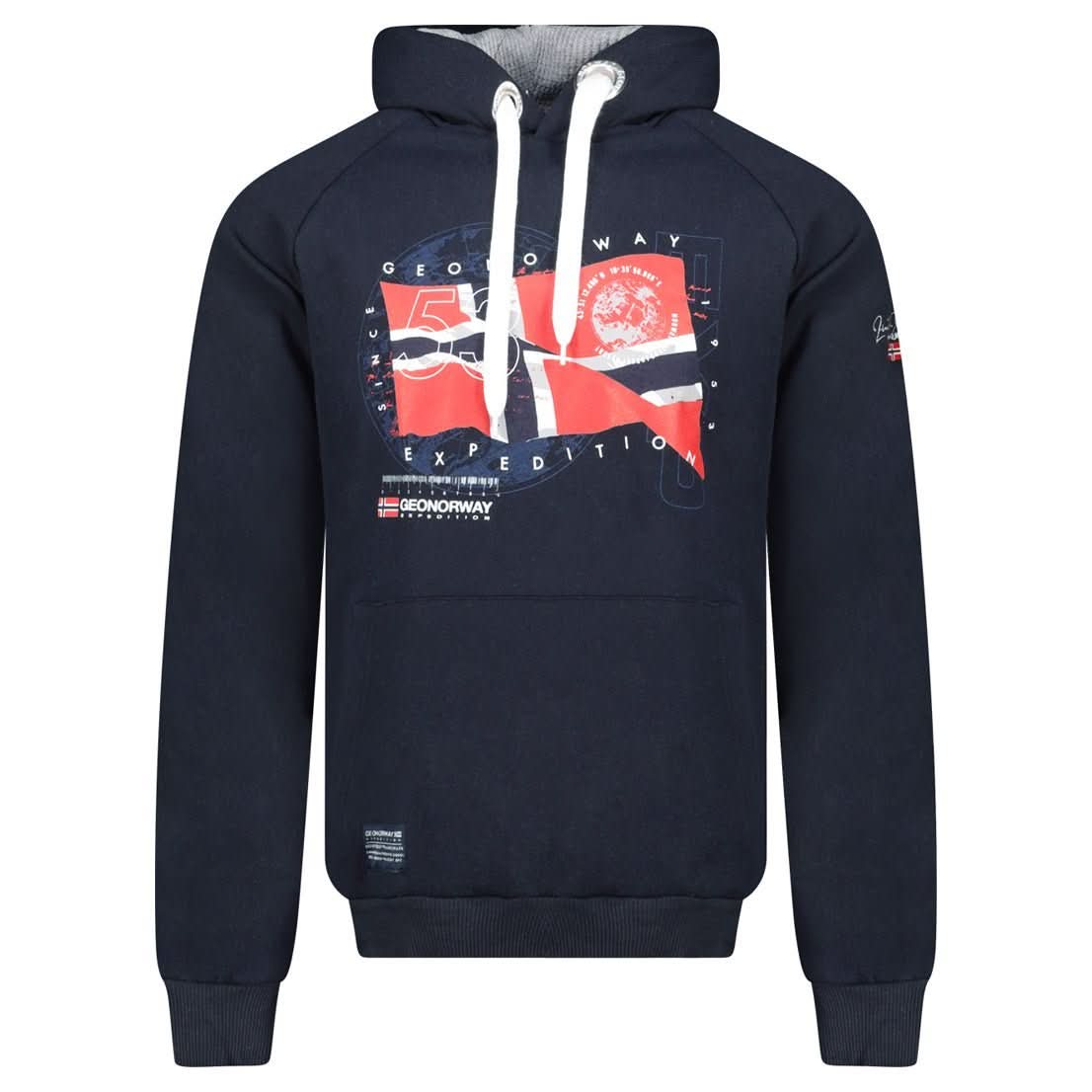 Geographical Norway GDRAP Hombres - Sudadera con capucha con bandera y estampados - Geographical Norway GDRAP_MEN_MARINE_S_SDB-GDRAP_MEN_BLANC_S_SDB-GDRAP_MEN_MARINE_M_SDB-GDRAP_MEN_WHITE_M_SDB-GDRAP_MEN_MARINE_L_SDB-GDRAP_MEN_WHITE_L_SDB-GDRAP_MEN_MARINE_XL_SDB-GDRAP_MEN_WHITE_XL_SDB-GDRAP_MEN_MARINE_XXL_SDB-GDRAP_MEN_WHITE_XXL_SDB