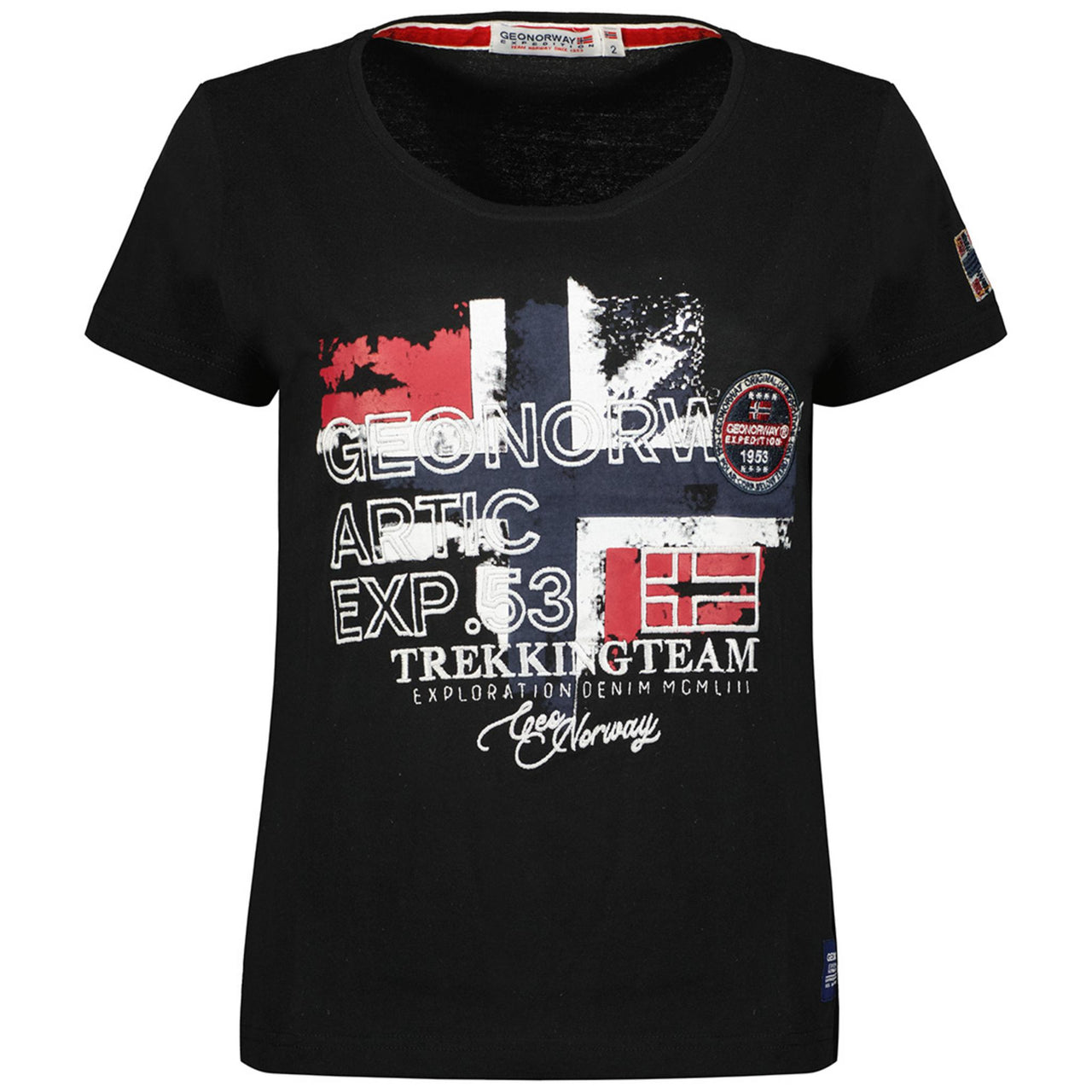 Geographical Norway Jarry Femme - T-shirt manches courtes avec impressions sur la poitrine, un choix tendance et confortable pour toutes les occasions.