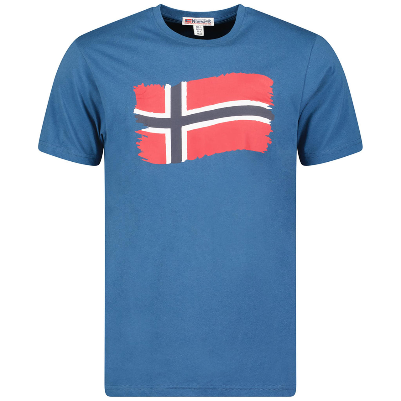 Geographical Norway Jorent Homme - T-shirt Col Rond à Manches Courtes avec Drapeau Élégant sur le Devant