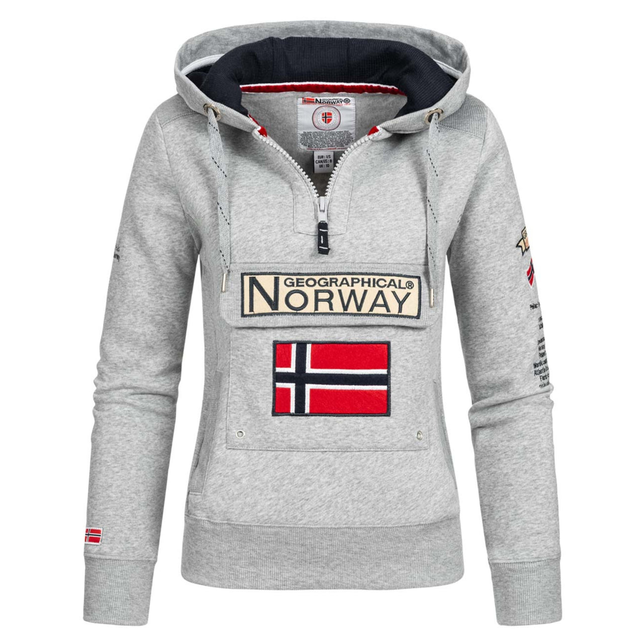 Geographical Norway Gymclass Mujer - Sudadera con capucha, cordón de ajuste  y cuello con cremallera Gris claro
