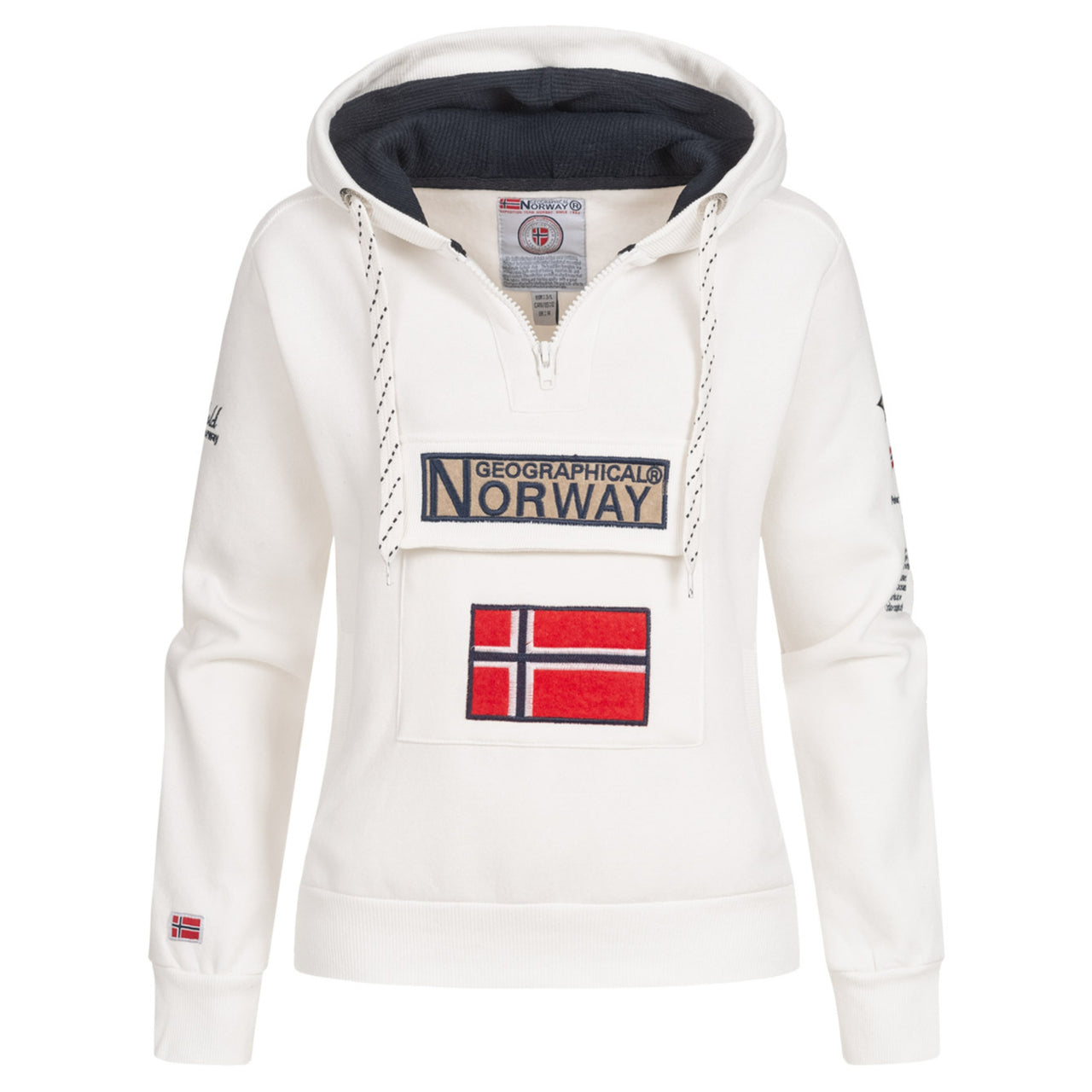 Geographical Norway Gymclass Mujer - Sudadera con capucha, cordón de ajuste  y cuello con cremallera Blanco