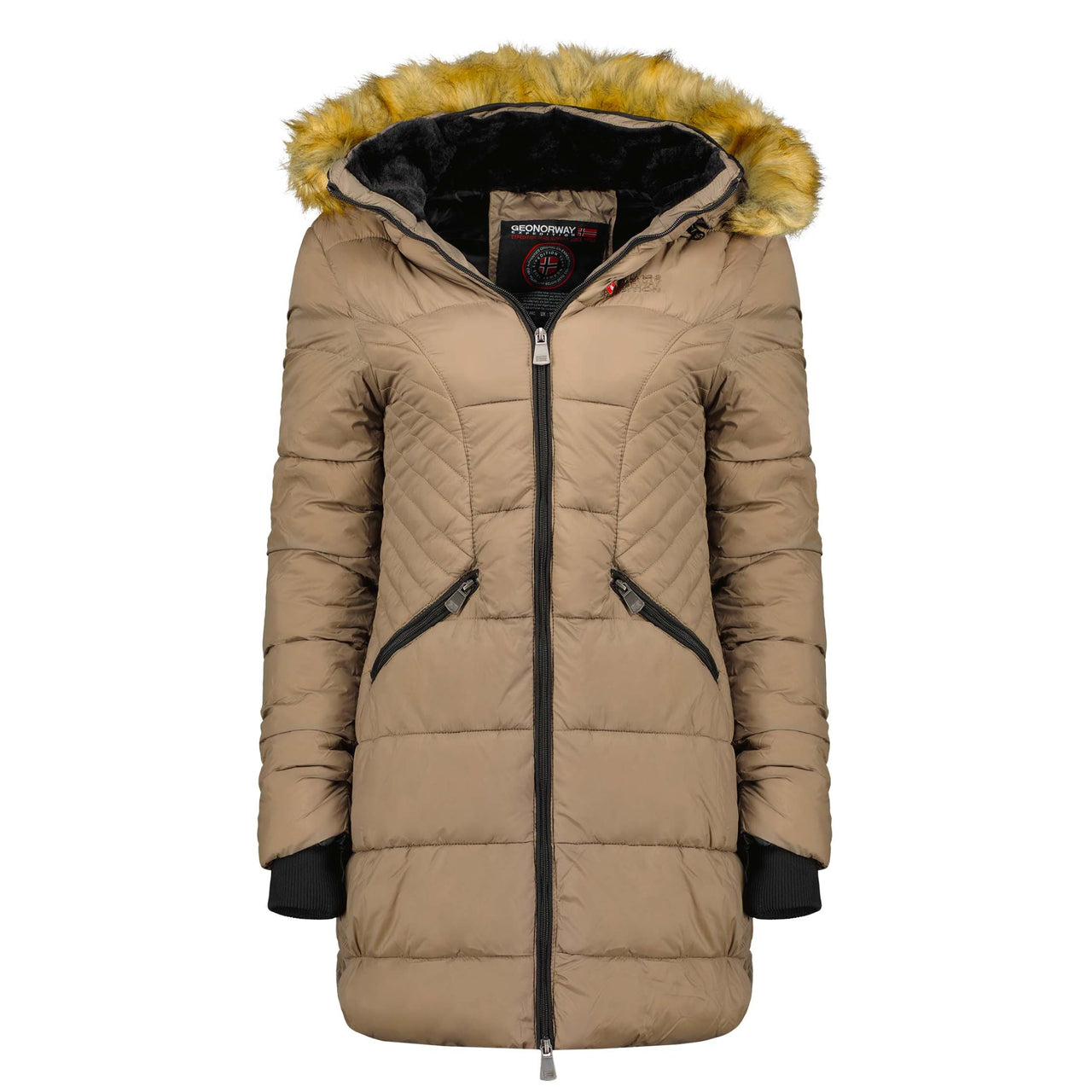 Geographical Norway Abeille Mujer - Cálida parka con capucha y piel  sintética Taupe