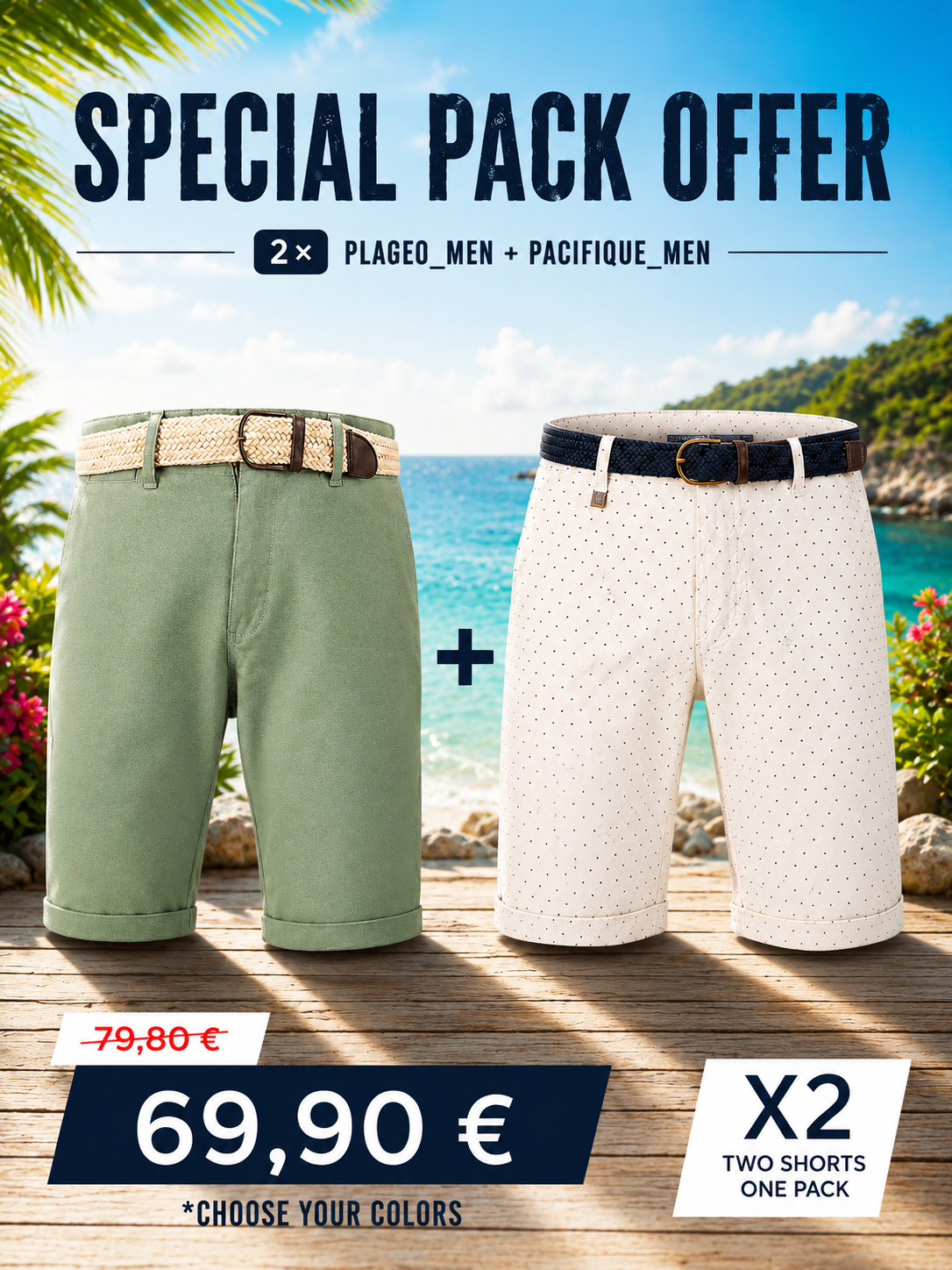 Pack Shorts Homme PLAGEO et PACIFIQUE