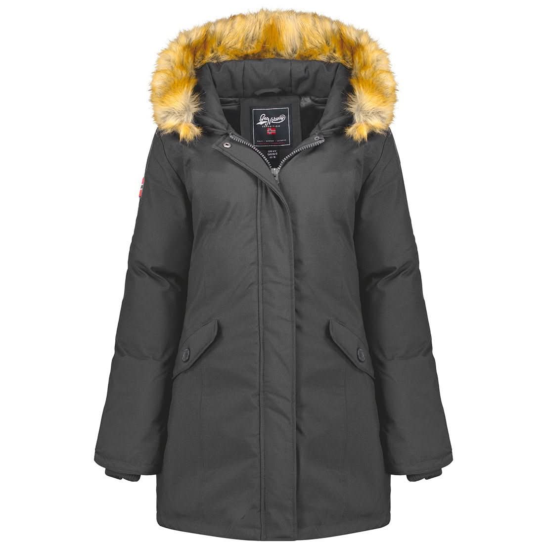 Geographical Norway Dames winterjas parka jas bontcapuchon capuchon Cora IMS met UD Beanie S M L XL XXL, Debby Navy, L