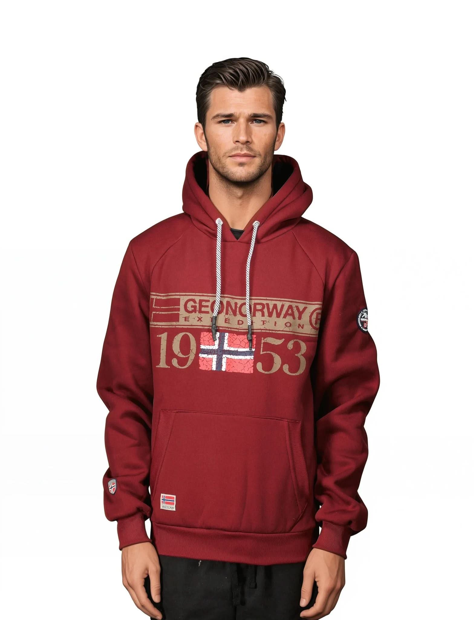 Geographical Norway Felpa Con Cappuccio Uomo GARICE – Maniche Lunghe, Nero, Taglia L – Casual E Comoda