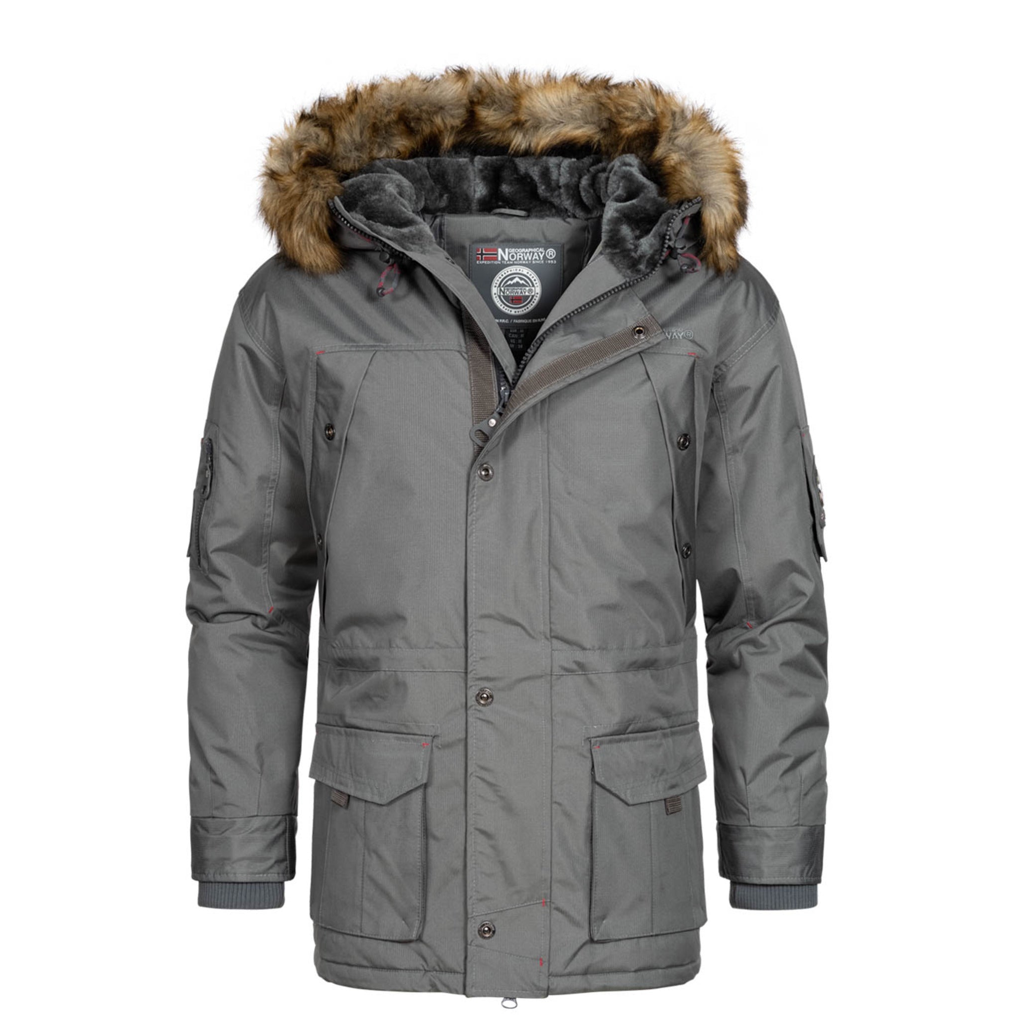 Geographical Norway Abiosaure Homme Warm hooded parka with faux fur Dark grey
