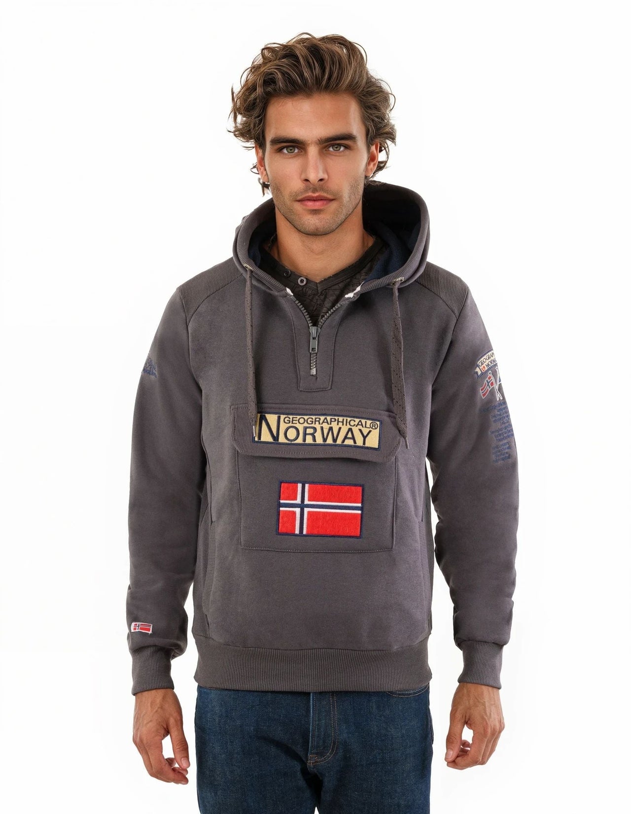 Geographical Norway Gymclass Homme - Sweat à Capuche - Geographical Norway - XXL Gris Fonce