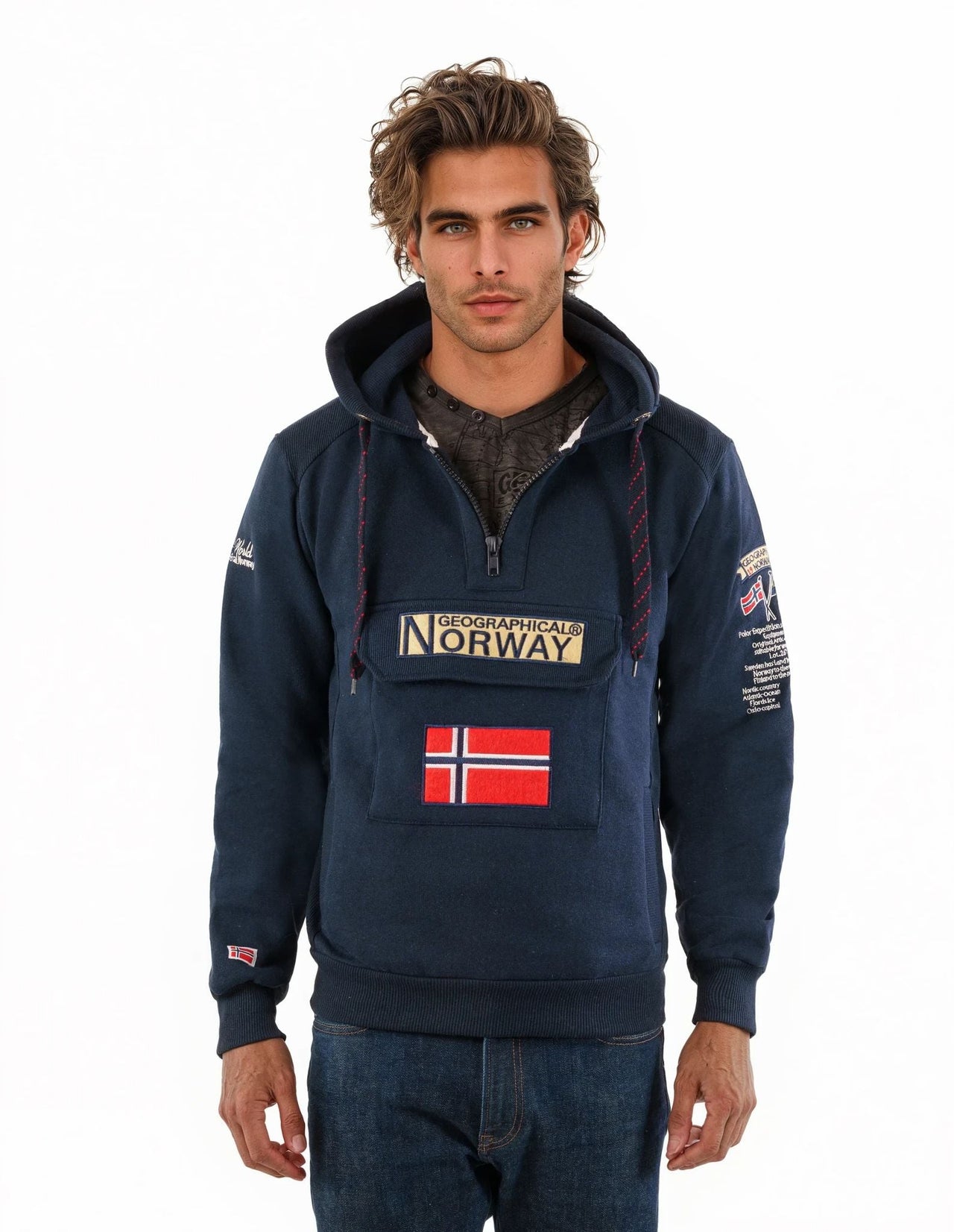 Geographical Norway Gymclass Homme - Sweat à Capuche - Geographical Norway - S Marine