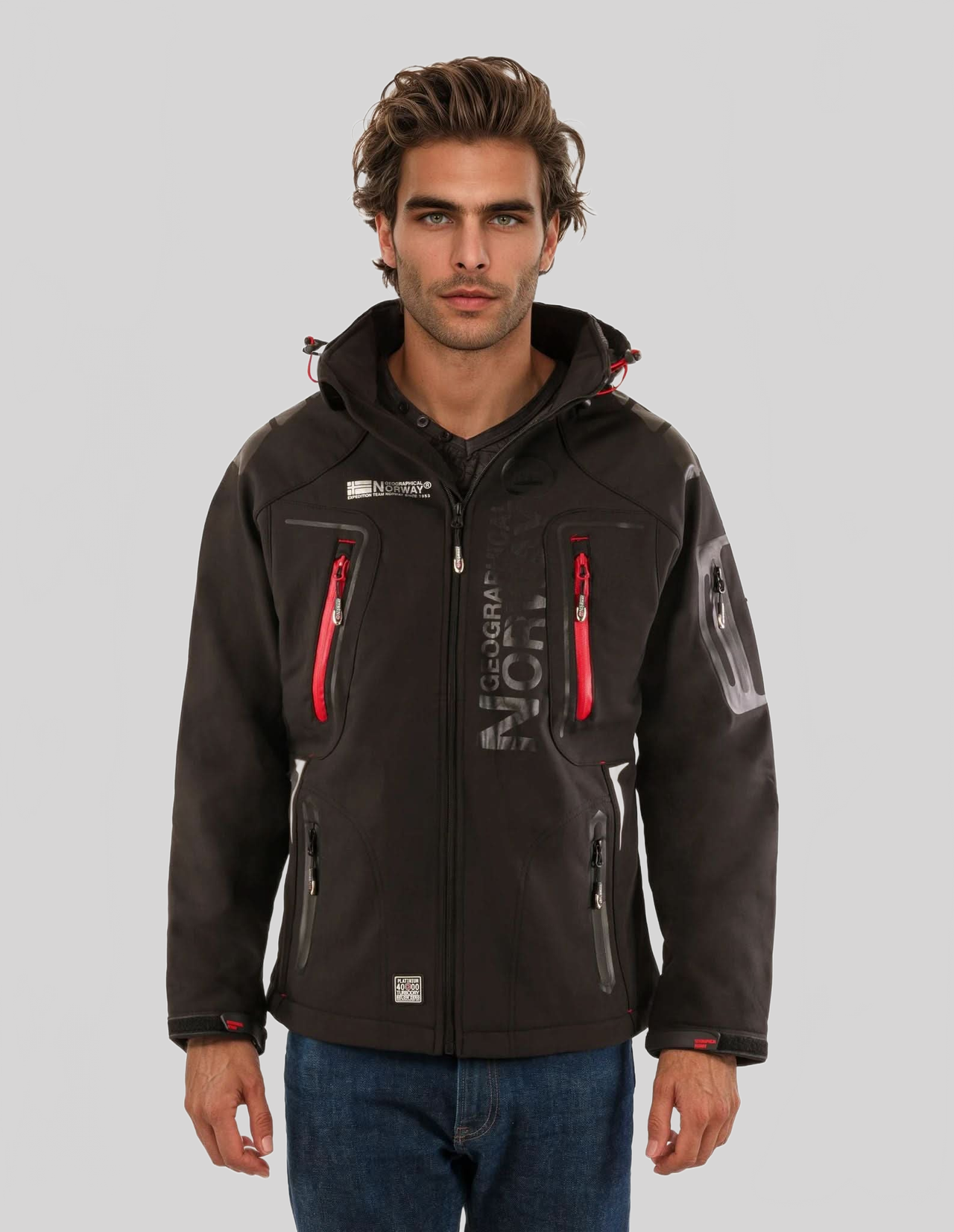 Geographical Norway Techno Homme - Softshell Jacket Black Red - Geographical Norway - S Black Red