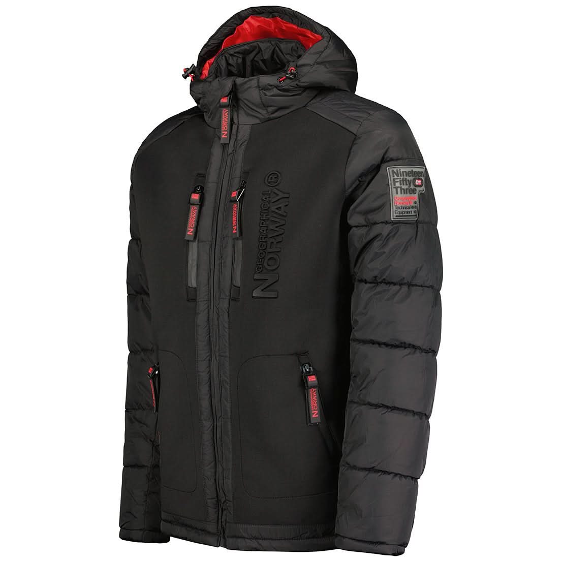 Geographical Norway Beachwood Homme - Steppjacke mit kontrastierender Wattierung und Steppjacke Schwarz Rot - Geographical Norway - S Schwarz Rot