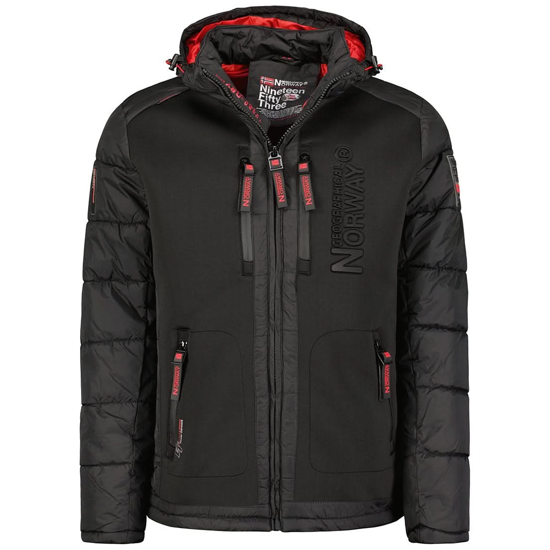 Geographical Norway Beachwood Homme - Steppjacke mit kontrastierender Wattierung und Steppjacke Schwarz Rot - Geographical Norway - S Schwarz Rot