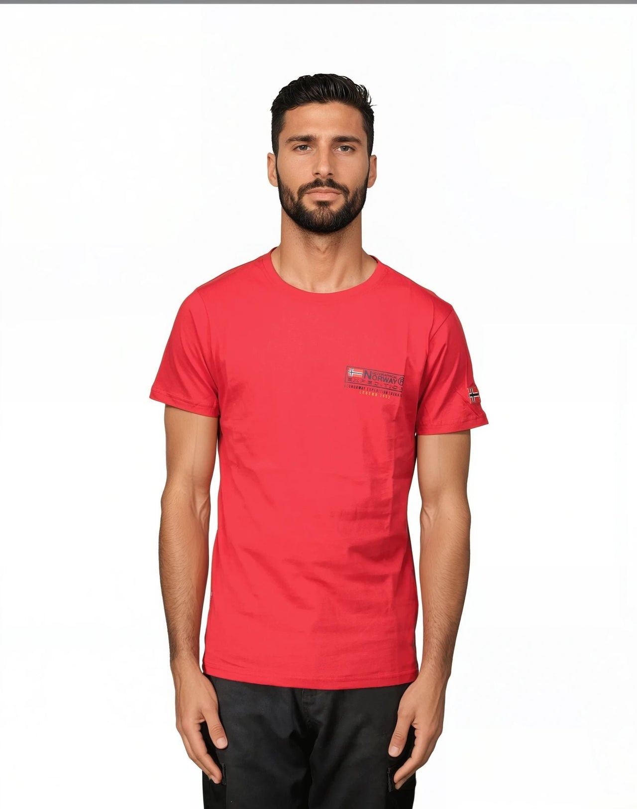 Geographical Geographical Norway JOFFROY - Camiseta manga corta hombre con bandera - Geographical Norway - S Caqui